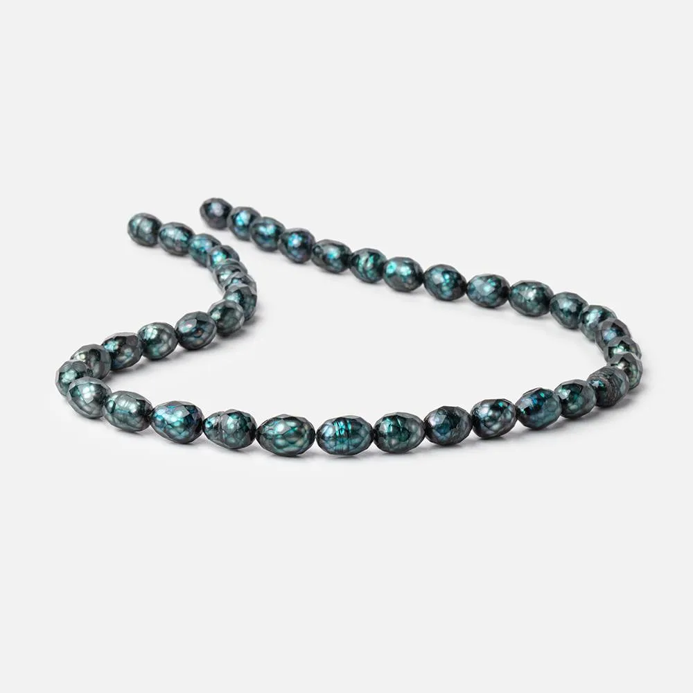 10x7-11x7mm Dark Teal Faceted Oval Freshwater Pearls 16 inch 33 pieces
