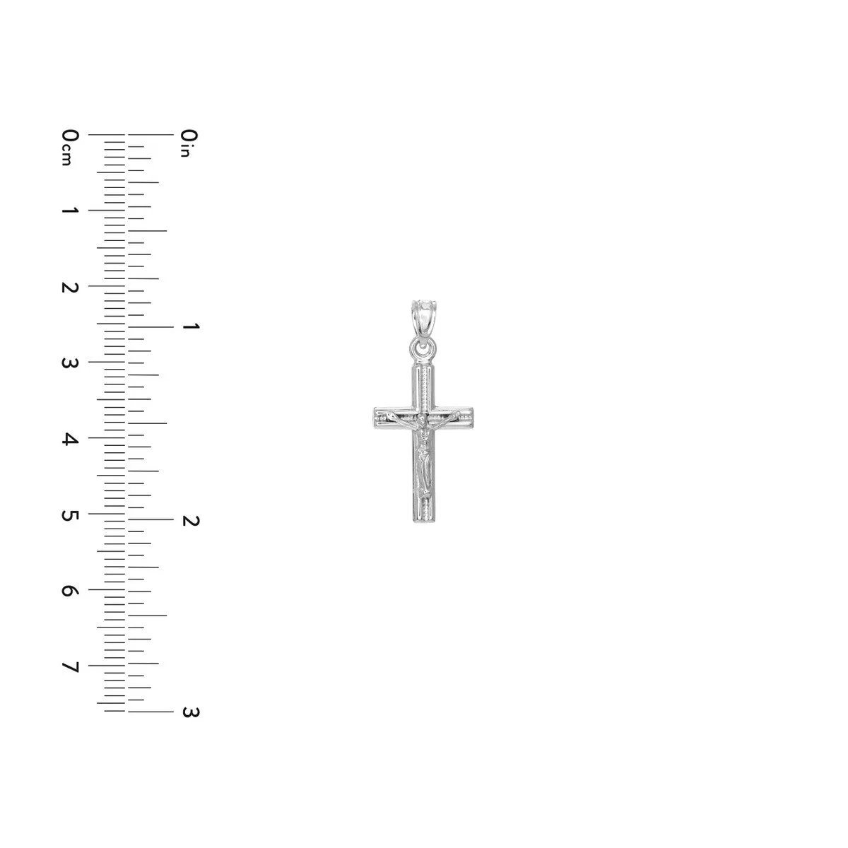 14K White Gold Textured Crucifix Pendant
