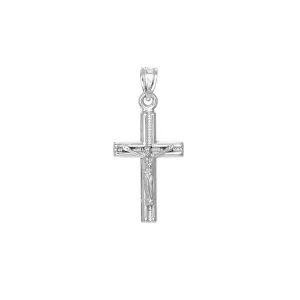 14K White Gold Textured Crucifix Pendant