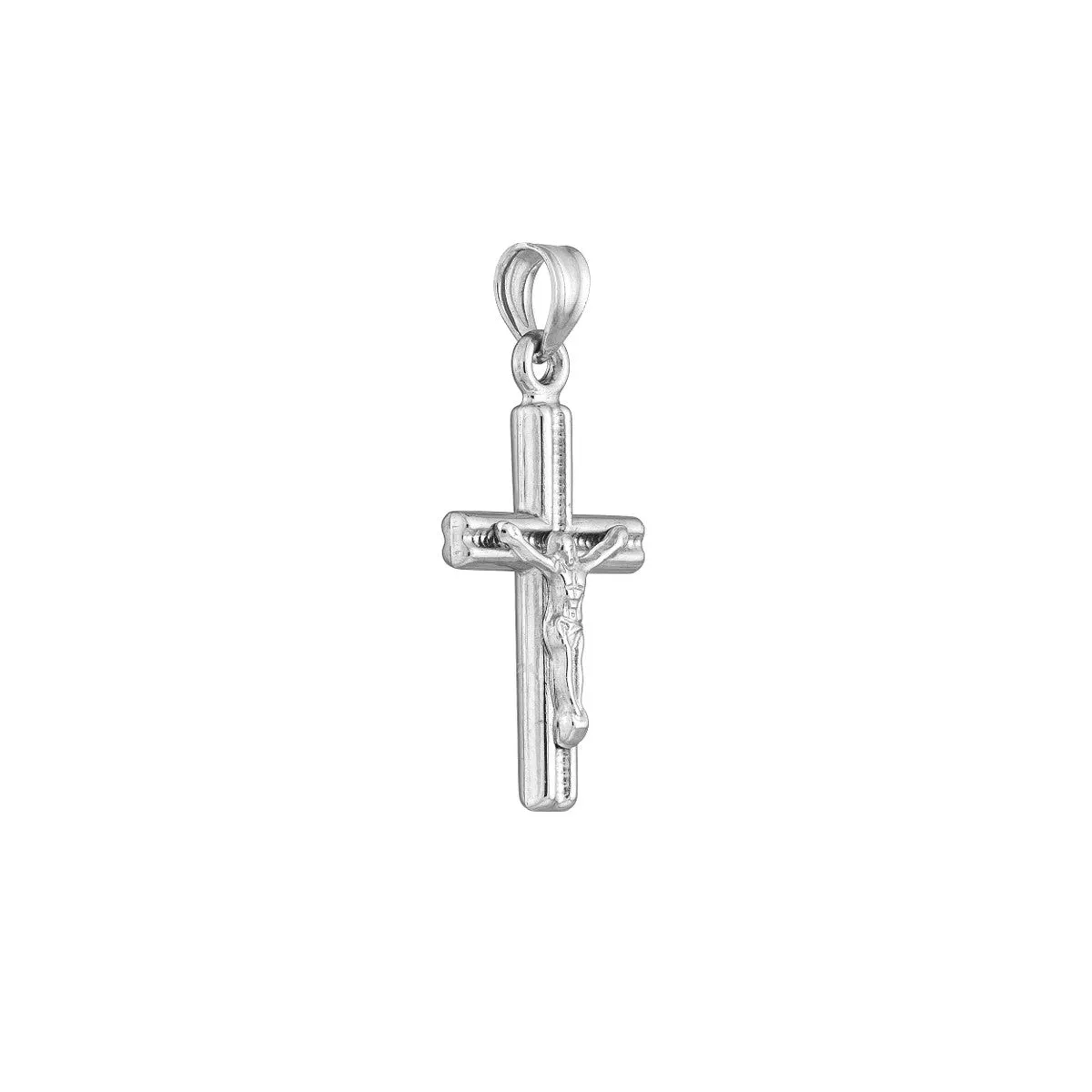 14K White Gold Textured Crucifix Pendant