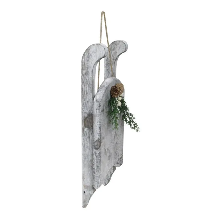 15" Gray Distressed Finish Christmas Sled Wall Hanging