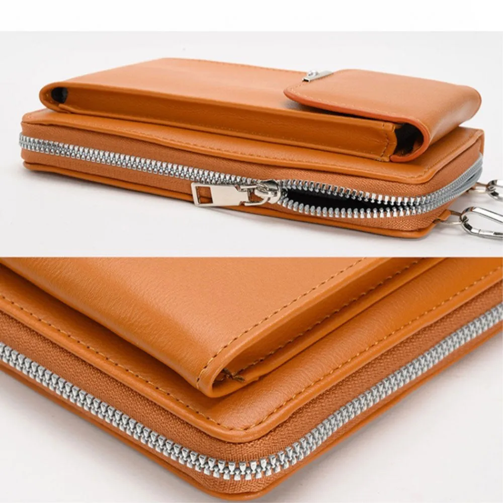 (18x11x5cm) Universal Cell Phone Leather Shoulder Bag Wallet Fashion Crossbody Bag - Red (Style 1)