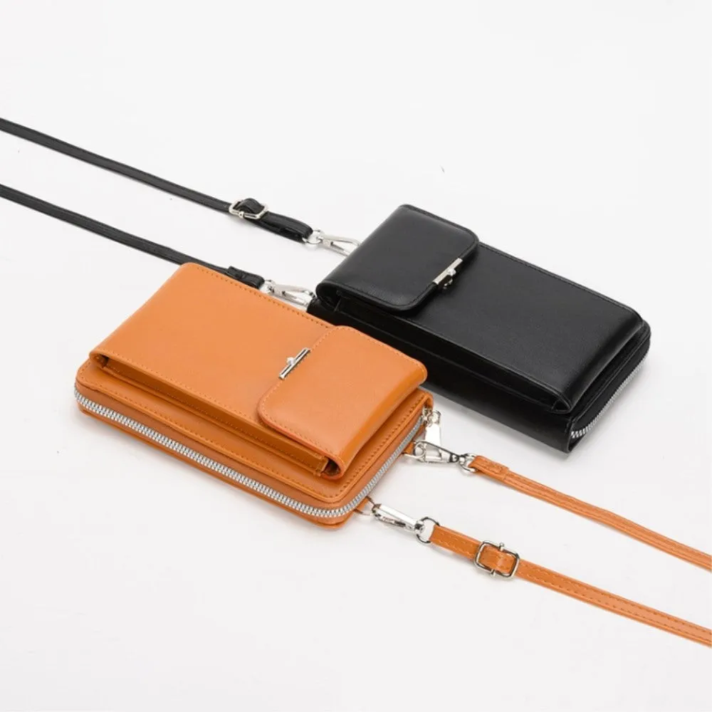 (18x11x5cm) Universal Cell Phone Leather Shoulder Bag Wallet Fashion Crossbody Bag - Red (Style 1)