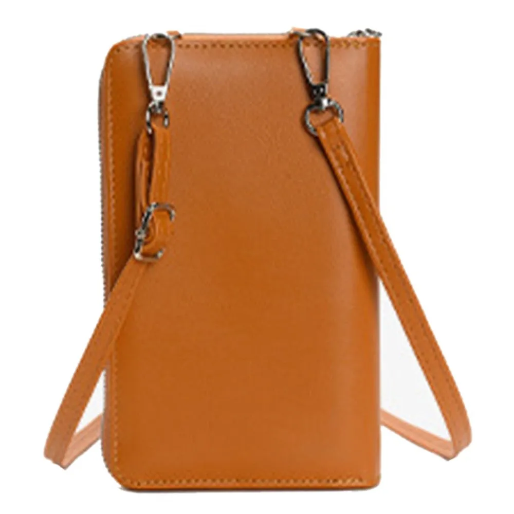(18x11x5cm) Universal Cell Phone Leather Shoulder Bag Wallet Fashion Crossbody Bag - Red (Style 1)