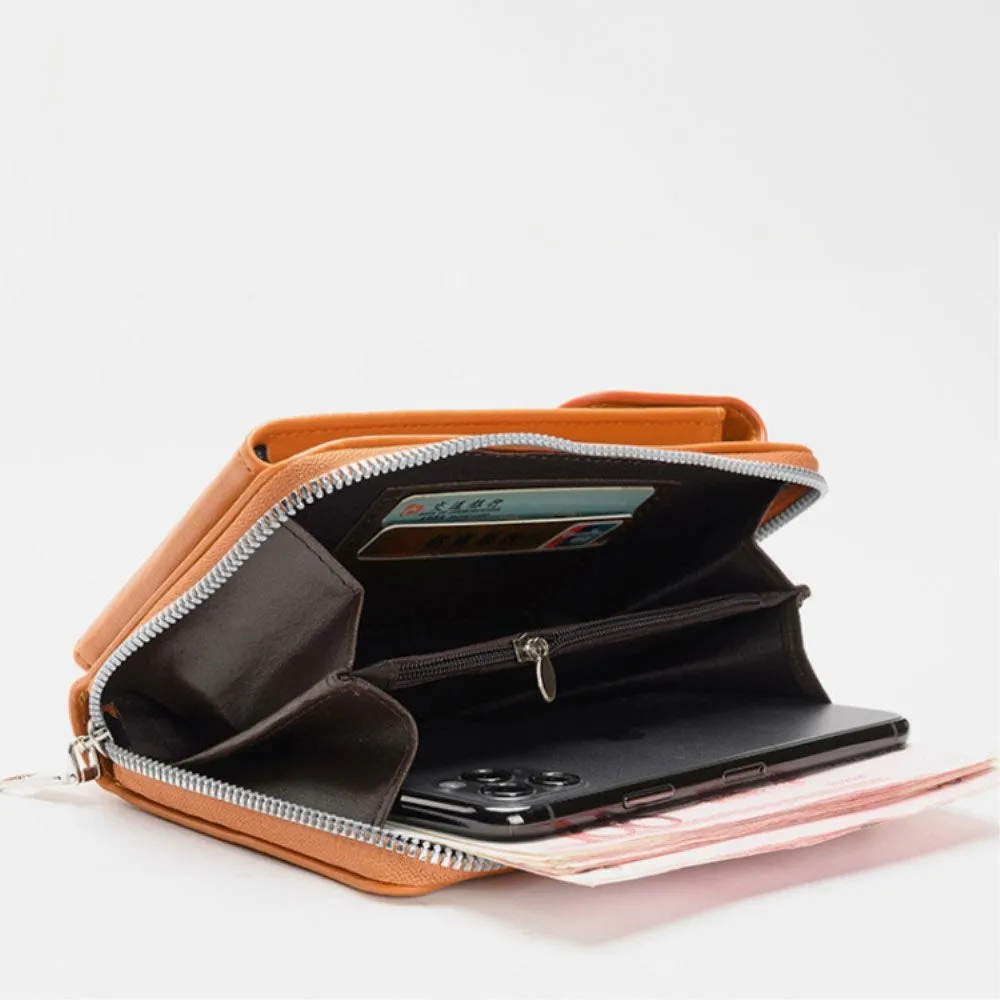 (18x11x5cm) Universal Cell Phone Leather Shoulder Bag Wallet Fashion Crossbody Bag - Red (Style 1)
