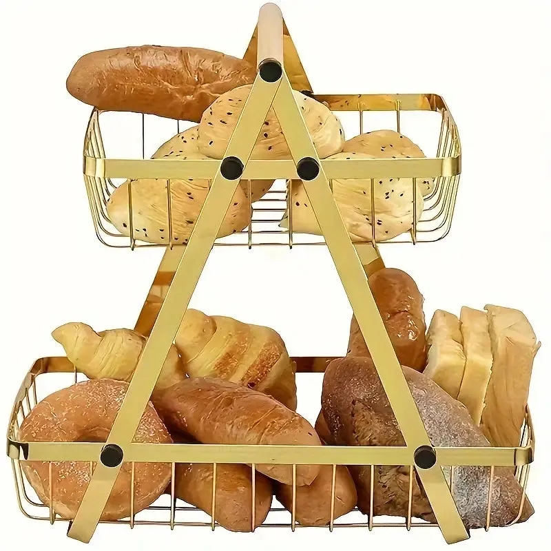 2 Tier Metalic Multi Purpose Storage Basket-5345 Golden
