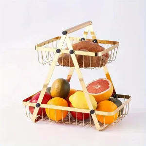 2 Tier Metalic Multi Purpose Storage Basket-5345 Golden