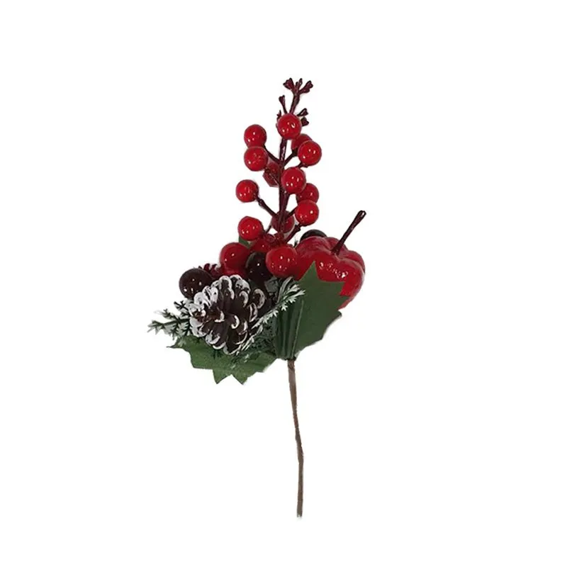 22cm Christmas Red Berry Picks with Holly Apple and Pine Corn