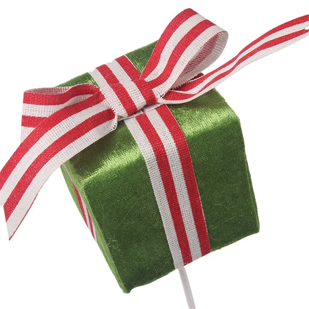 2pk Green Gift Box on Stem