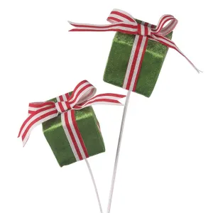 2pk Green Gift Box on Stem