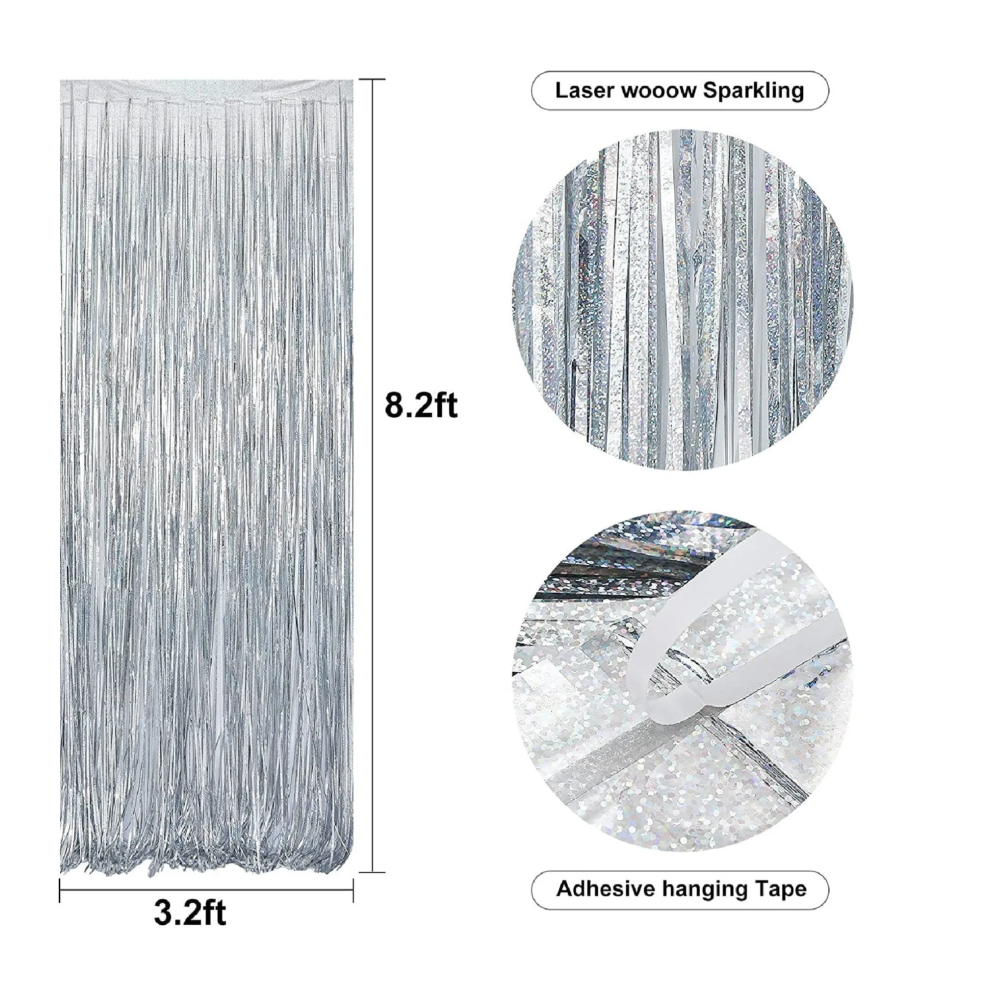 4 Pieces Foil Fringe Curtains Party Decorations Metallic Tinsel Curtains | Glitter Foil | 3.2 x 8.2 ft