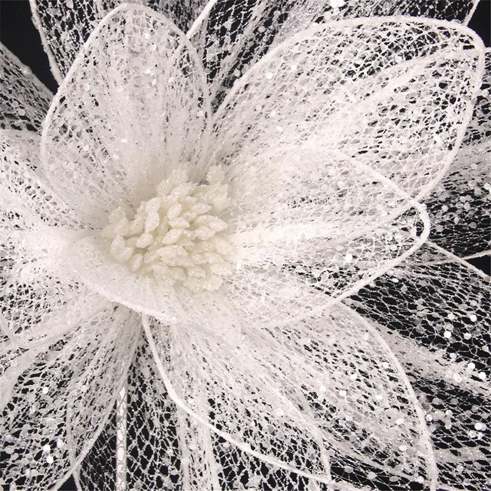 45cm Deluxe White Organza Finish Poinsettia Stem