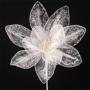 45cm Deluxe White Organza Finish Poinsettia Stem