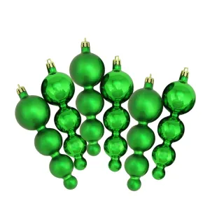 5.75" Green Shiny and Matte Shatterproof Two-Finish Christmas Ornaments Set of 6