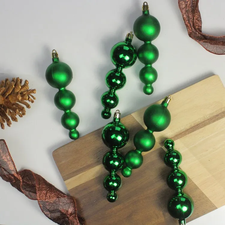 5.75" Green Shiny and Matte Shatterproof Two-Finish Christmas Ornaments Set of 6