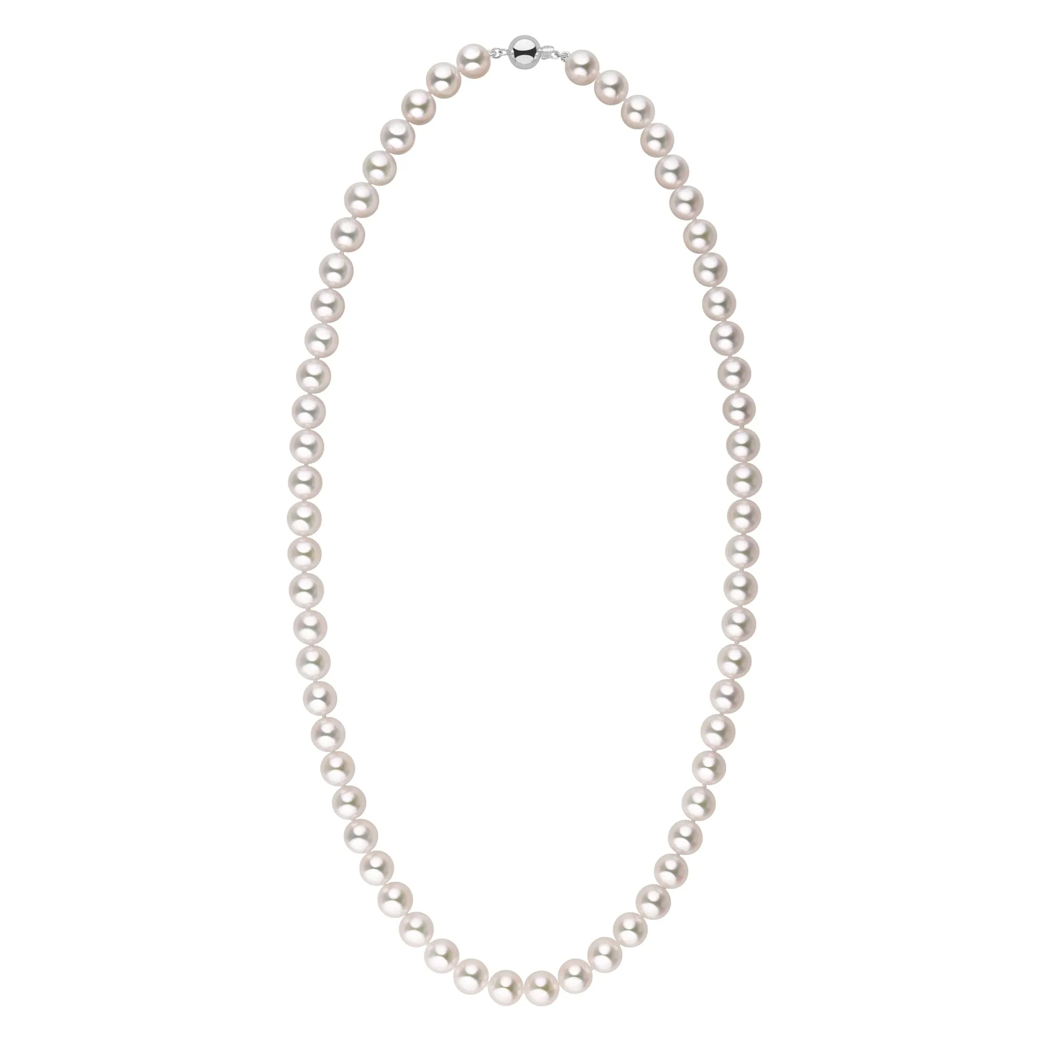 8.5-9.0 mm 22 Inch AAA Bright White Silver Tone Akoya Pearl Necklace