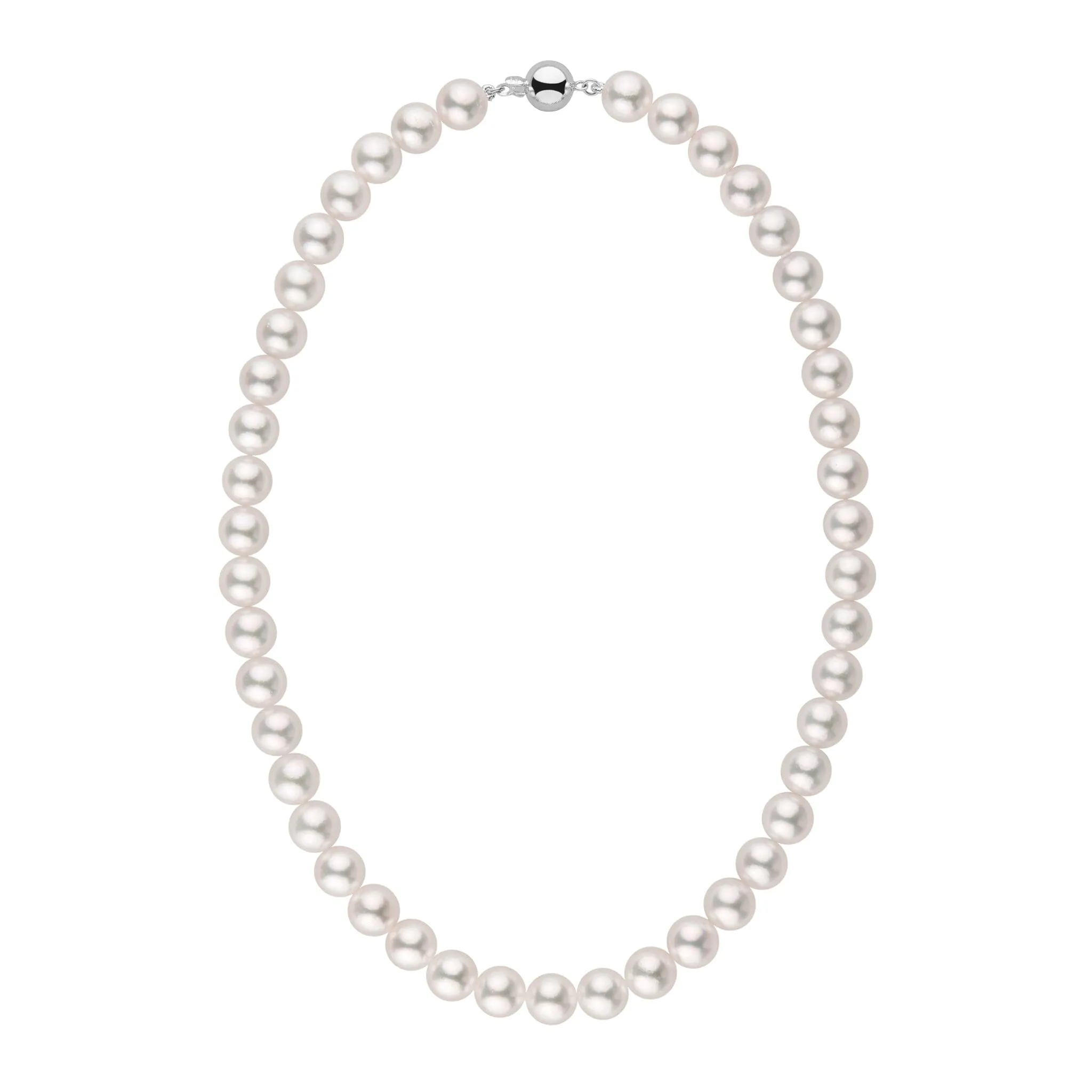 9.0-9.5 mm 18 Inch AA  Bright White Silver Tone Akoya Pearl Necklace