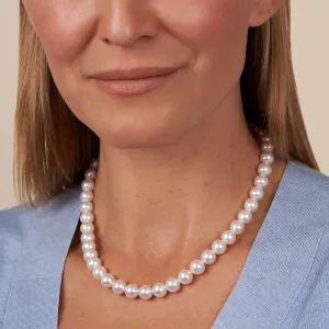 9.0-9.5 mm 18 Inch AA  Bright White Silver Tone Akoya Pearl Necklace