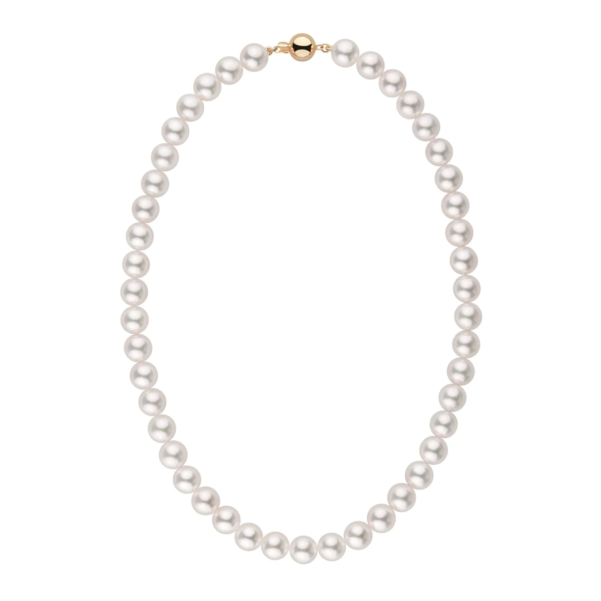 9.0-9.5 mm 18 Inch AA  Bright White Silver Tone Akoya Pearl Necklace