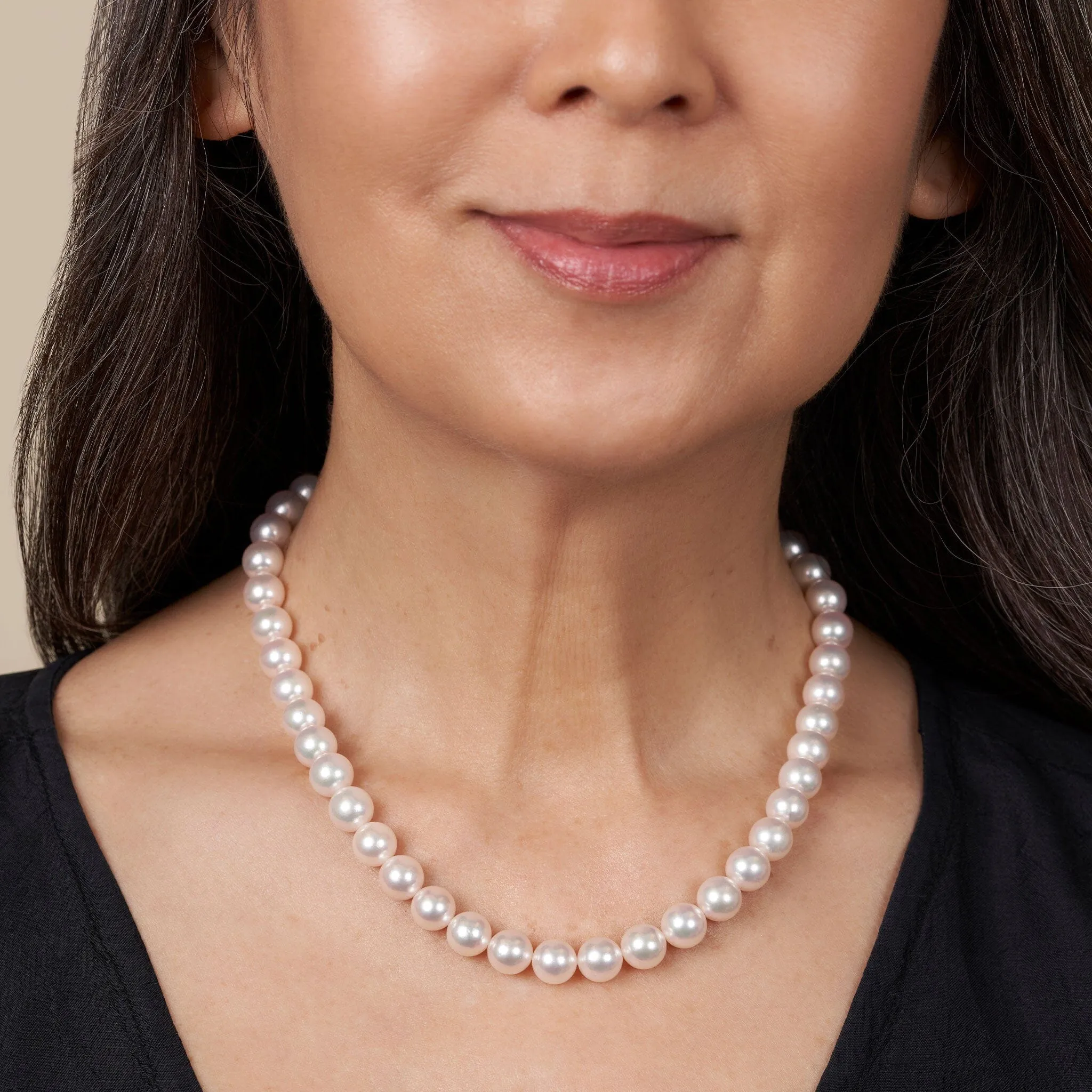 9.0-9.5 mm 18 Inch AA  Bright White Silver Tone Akoya Pearl Necklace