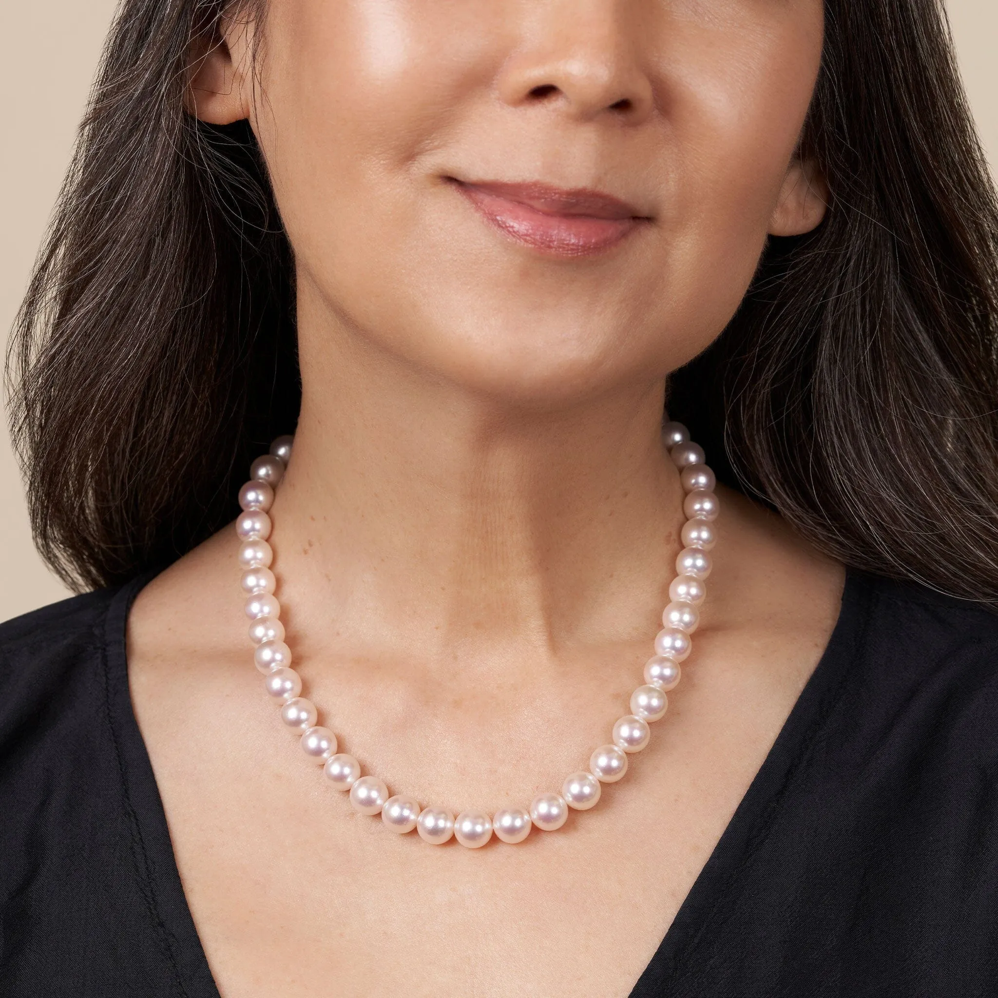 9.5-10.0 mm 18 Inch AAA Blush White Rose Tone Akoya Pearl Necklace