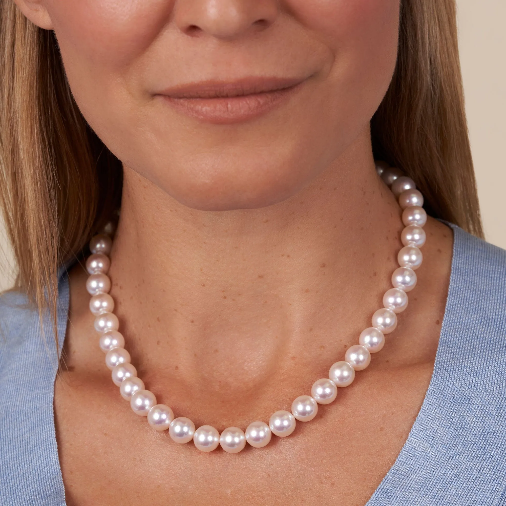 9.5-10.0 mm 18 Inch AAA Blush White Rose Tone Akoya Pearl Necklace