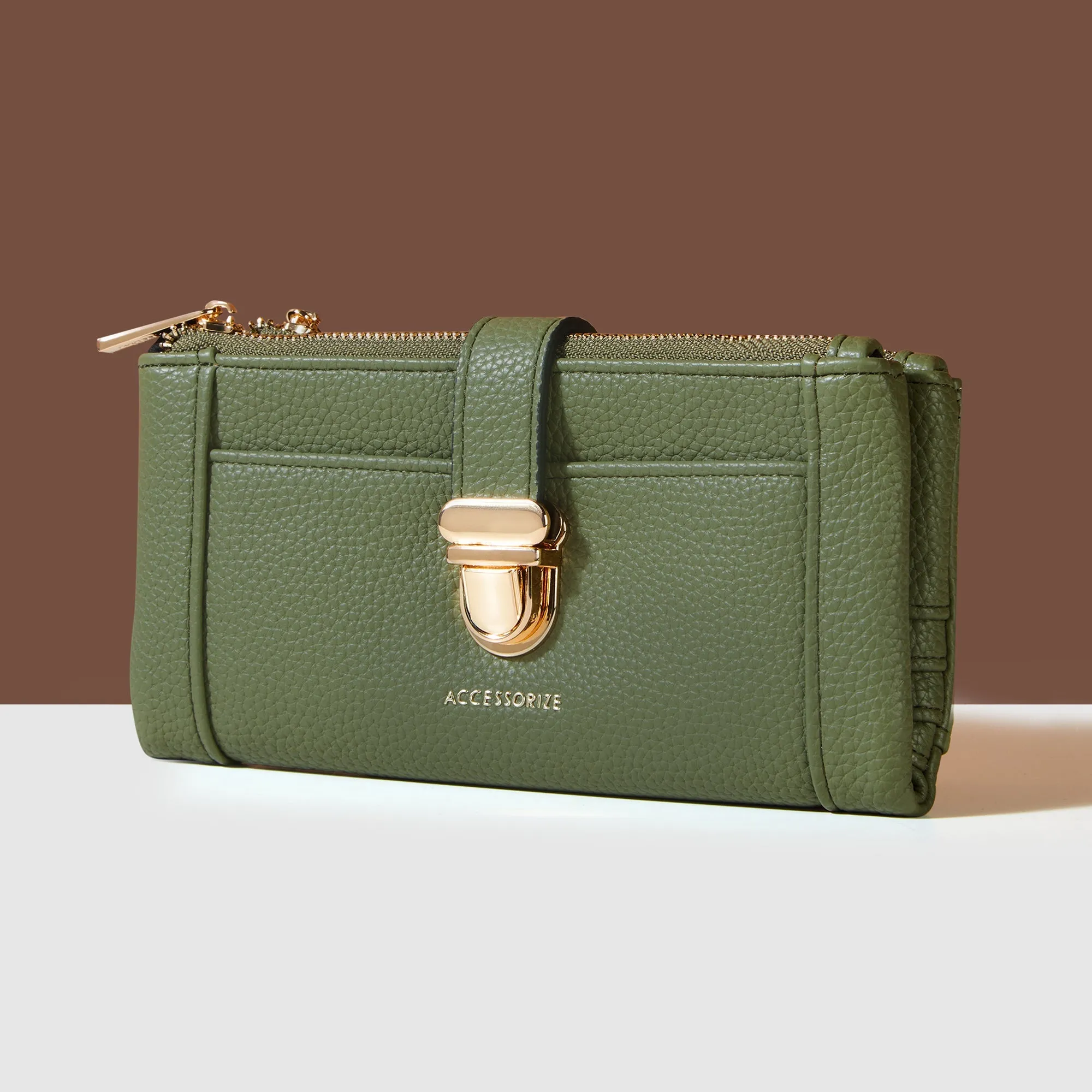 Accessorize London Women's Green Push Lock Wallet