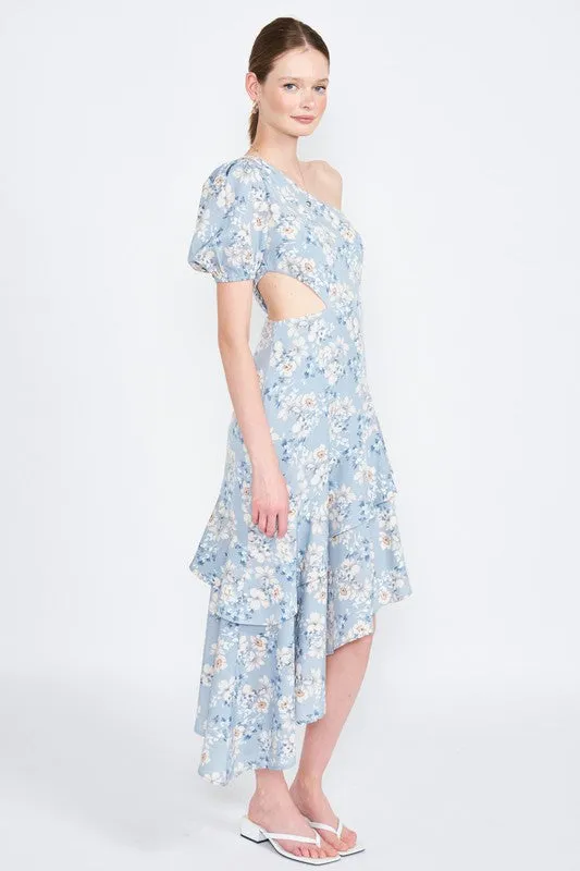 Asymmetric One Shoulder Midi Dress