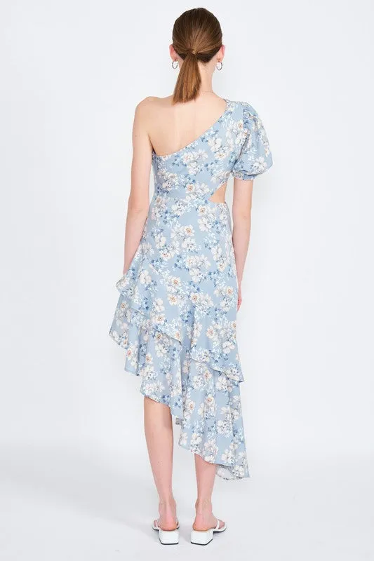 Asymmetric One Shoulder Midi Dress