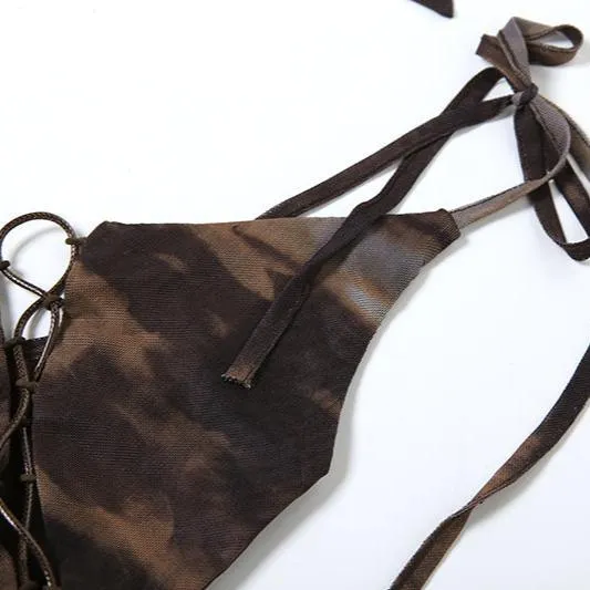 Asymmetrical Mesh Lace-Up Top