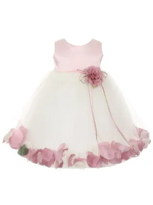 Baby Girls Ivory Rose Top Satin Top Petal Floating Flower Girl Dress 6-24M