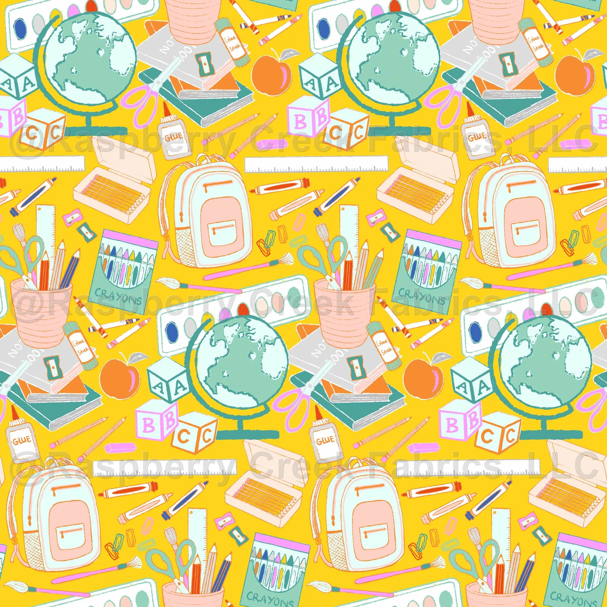 Back to school, classroom supplies, teacher's life, art supplies, fund and cheerful color, yellow background