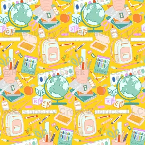 Back to school, classroom supplies, teacher's life, art supplies, fund and cheerful color, yellow background