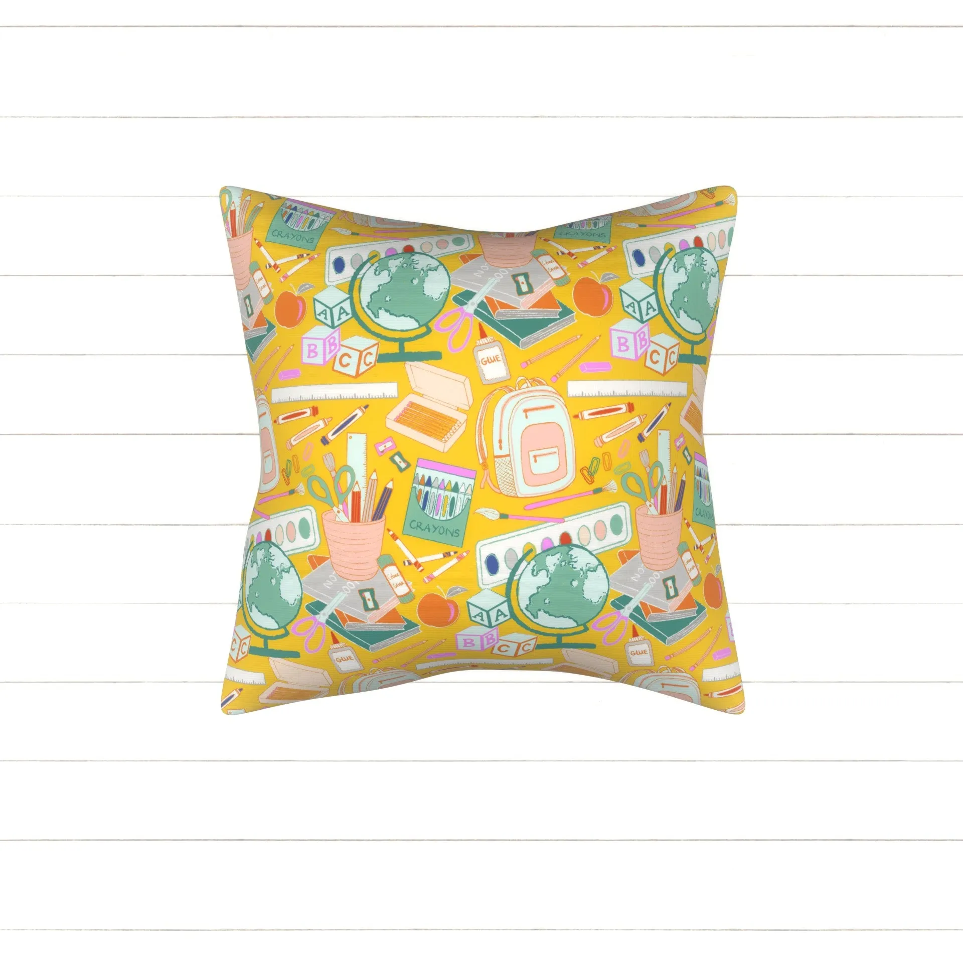 Back to school, classroom supplies, teacher's life, art supplies, fund and cheerful color, yellow background