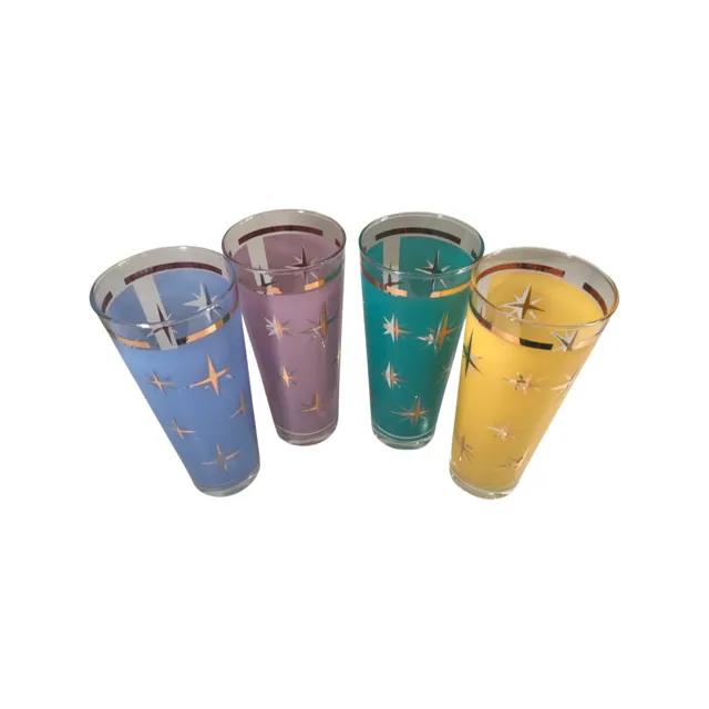 Bartlett Collins Mid-Century Atomic North Star Tall Collins Cocktail Glasses (Set of 4)