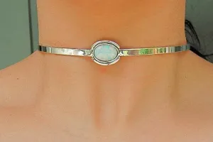 BDSM Locking Day Collar O Ring Submissive Solid 925 Sterling Silver White LC Fire Opal Cuff Collar    g1