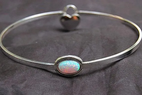 BDSM Locking Day Collar O Ring Submissive Solid 925 Sterling Silver White LC Fire Opal Cuff Collar    g1