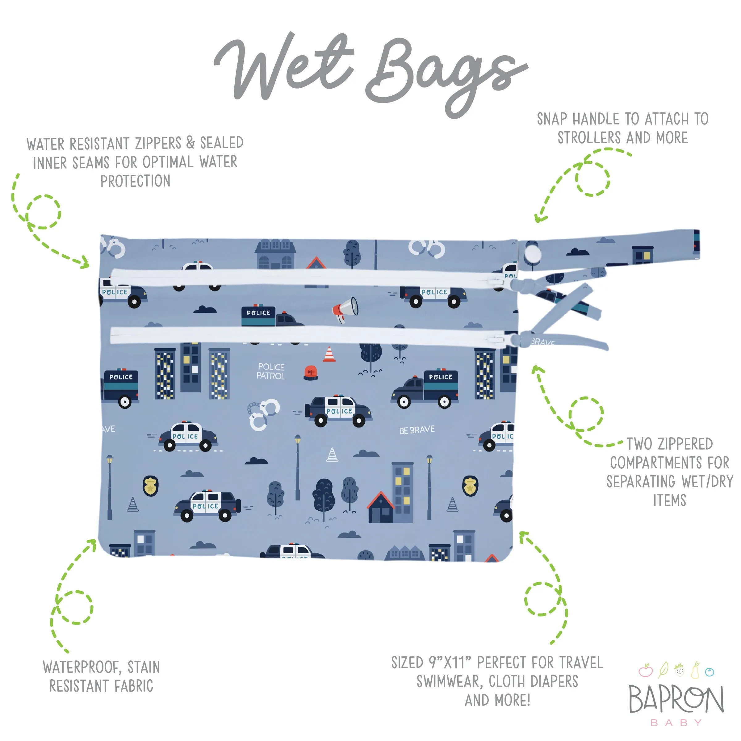 Be Brave - Police Patrol - Waterproof Wet Bag (For mealtime, on-the-go, and more!)
