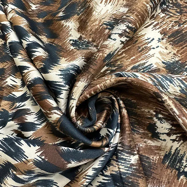 Beige Animal Print Sueded Poly Charmeuse Fabric