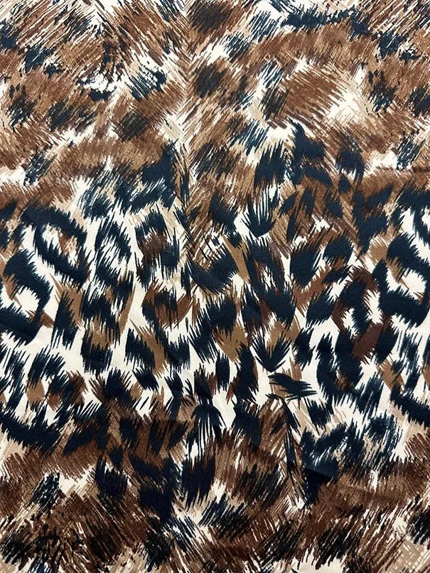 Beige Animal Print Sueded Poly Charmeuse Fabric