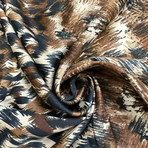 Beige Animal Print Sueded Poly Charmeuse Fabric
