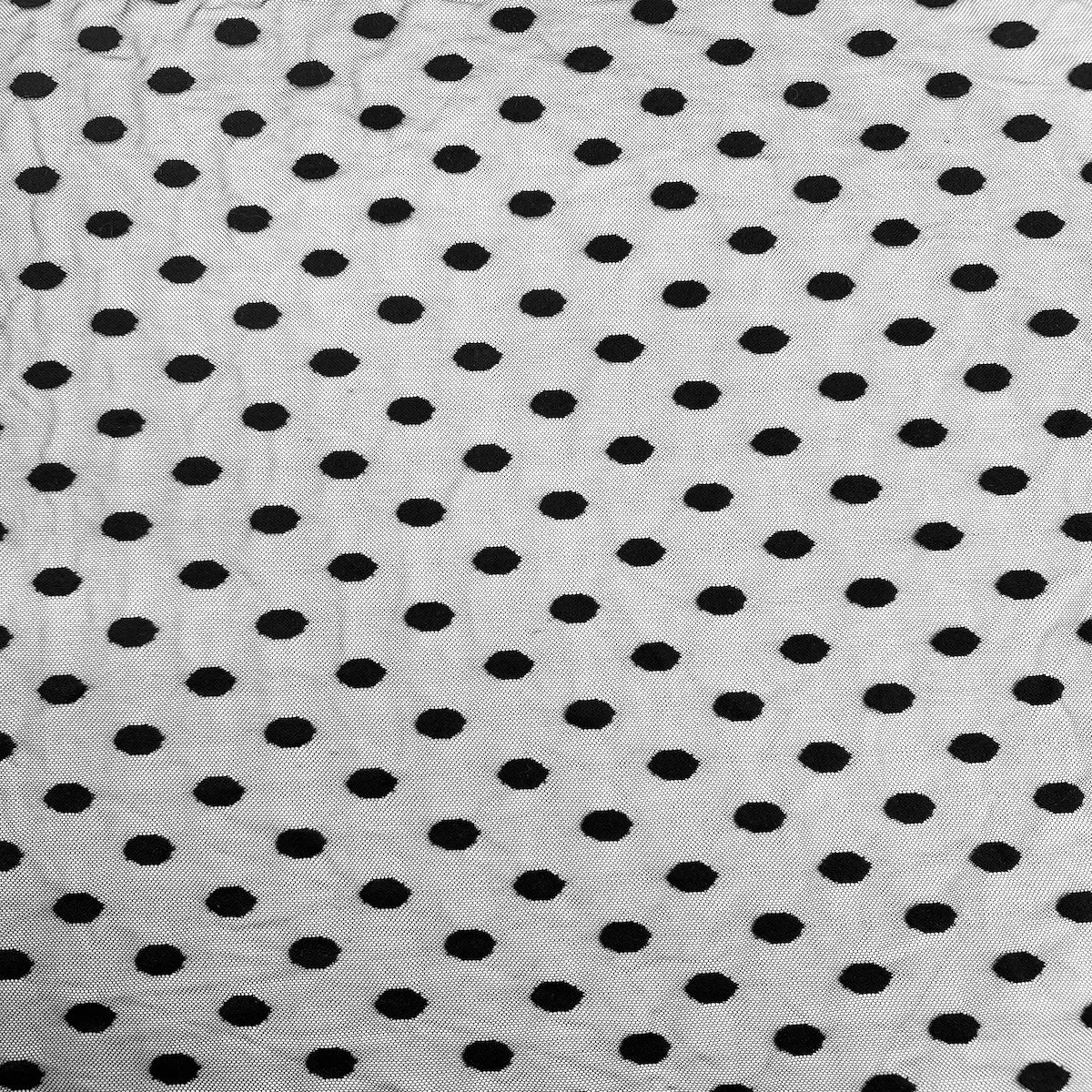 Black Flocked Polka Dot Mesh Fabric