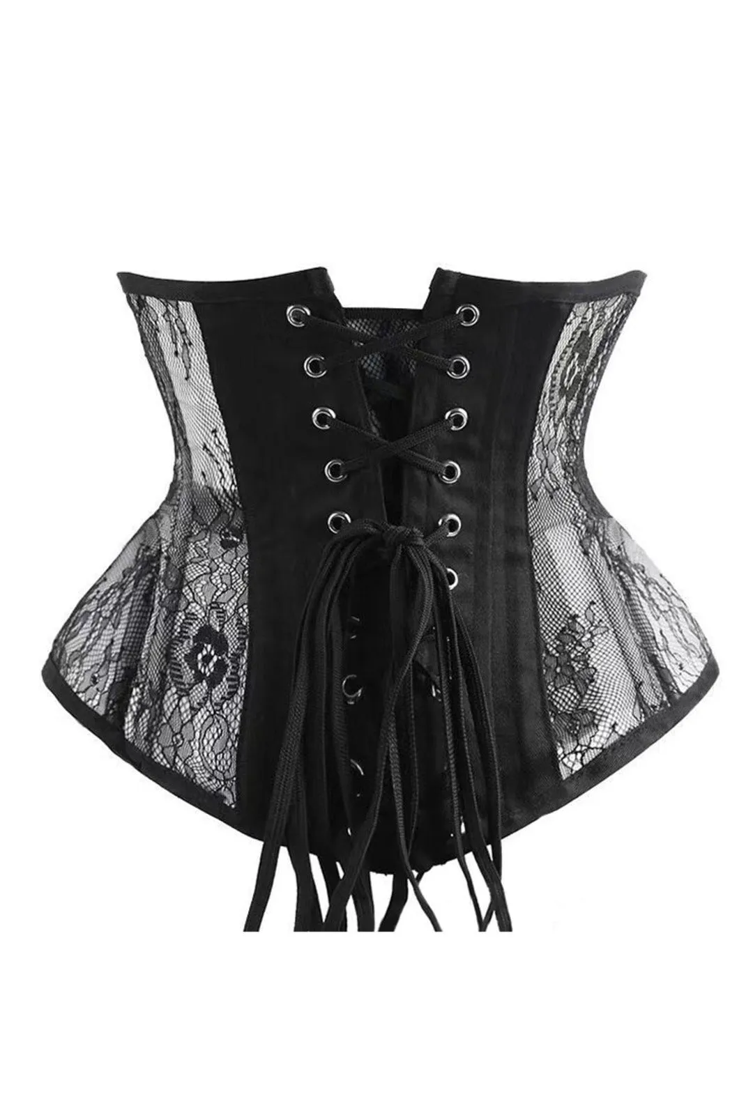 Black Steel Boned Lace Mesh Panel Underbust
