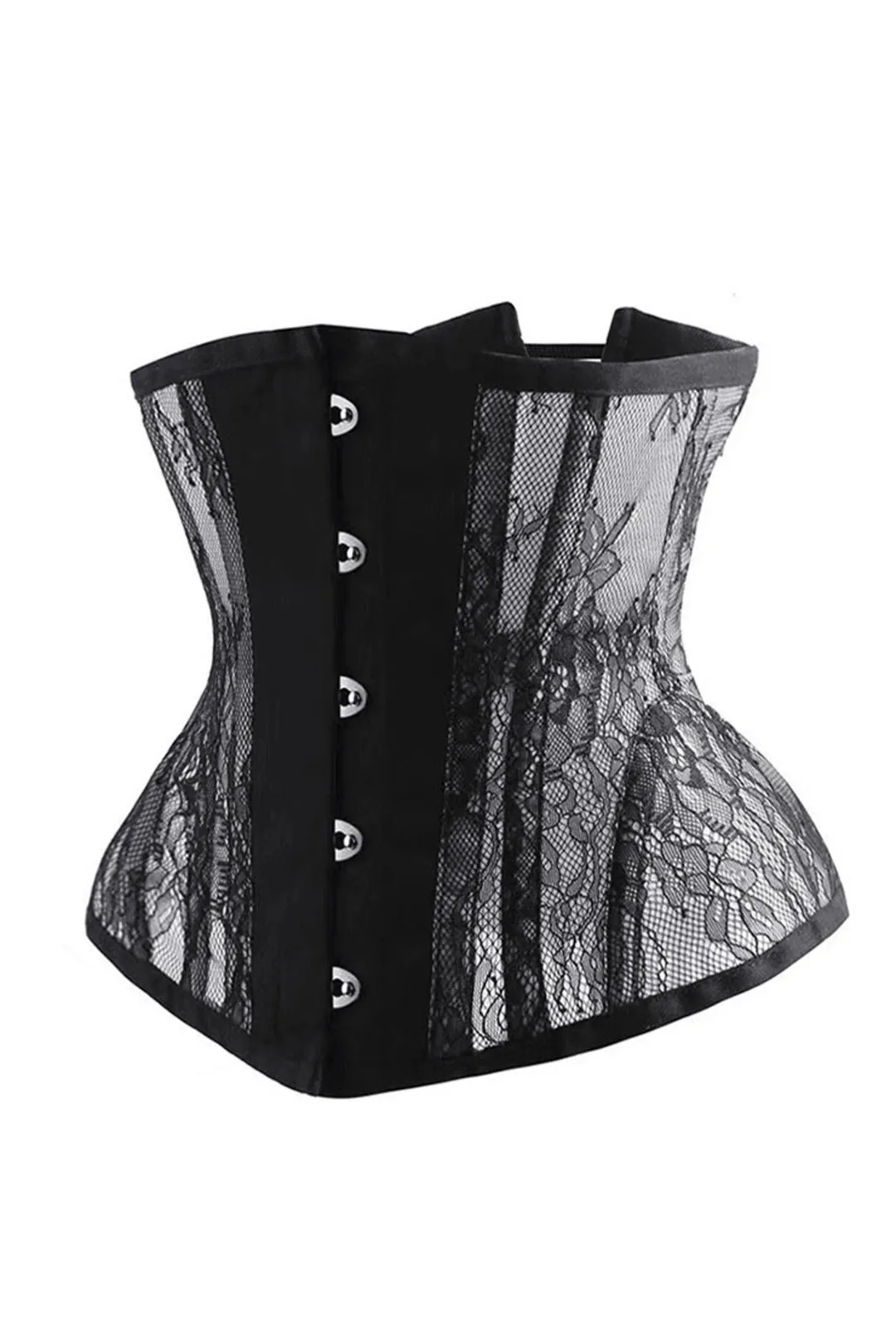 Black Steel Boned Lace Mesh Panel Underbust