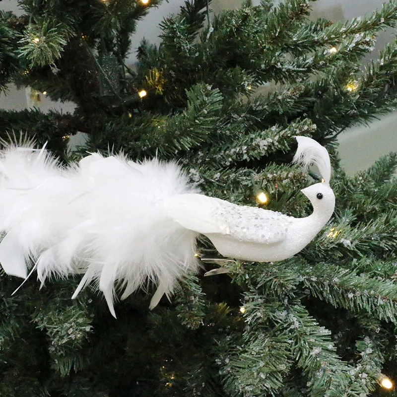Bulk Christamas Ornaments Artificial Peacock Natural Feather Crafts for Xmas Tree Decor Wholesale