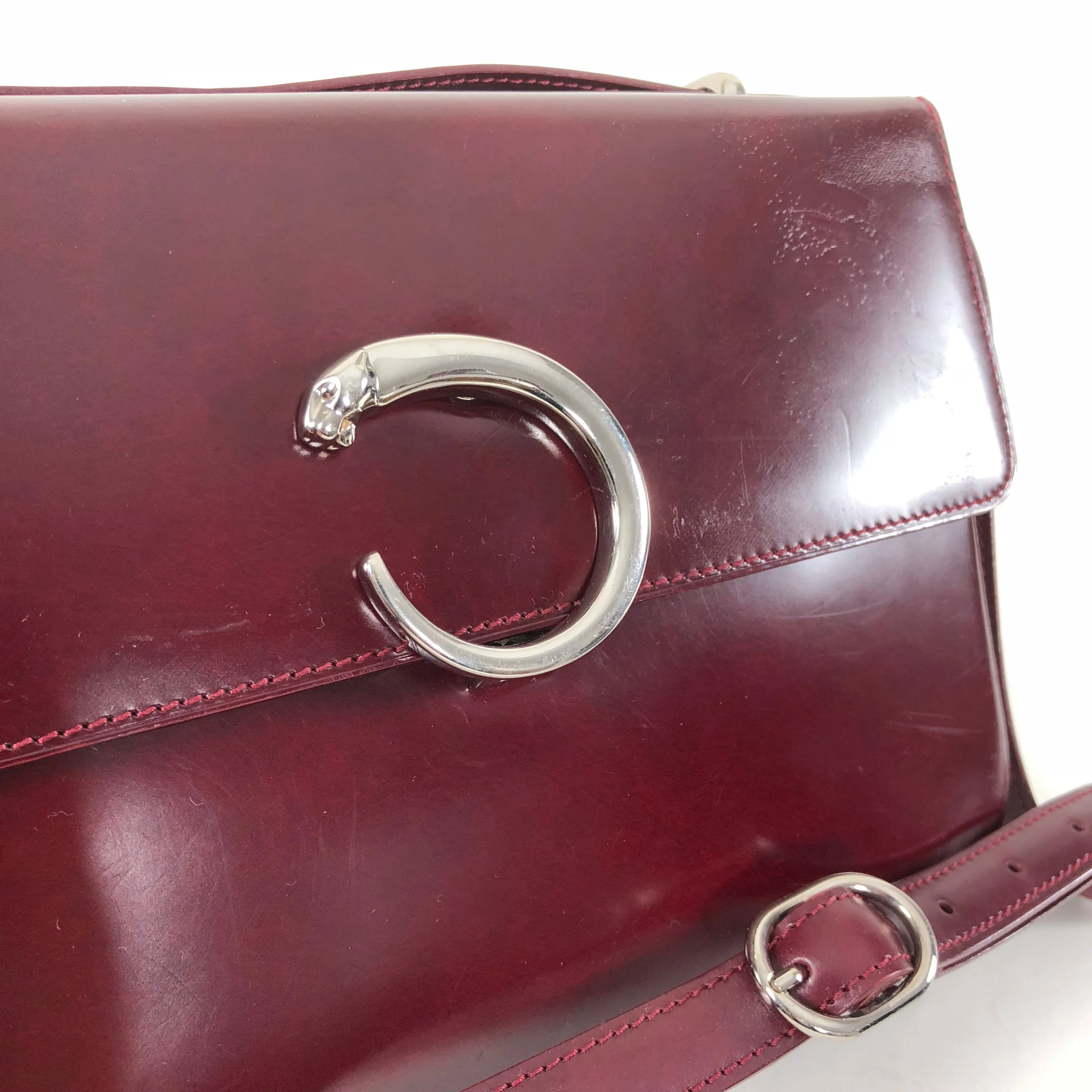 Cartier Panthere Burgundy Structured Shoulder Bag
