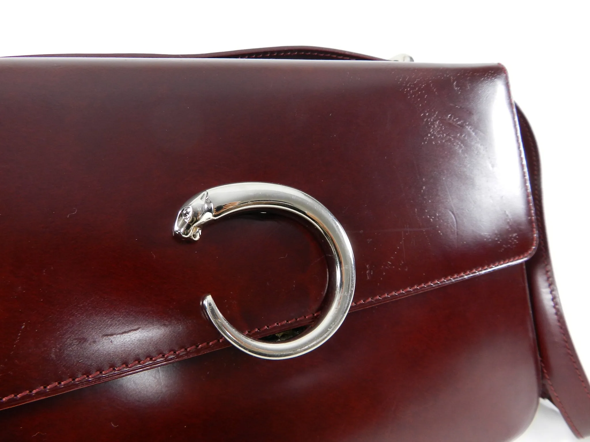 Cartier Panthere Burgundy Structured Shoulder Bag