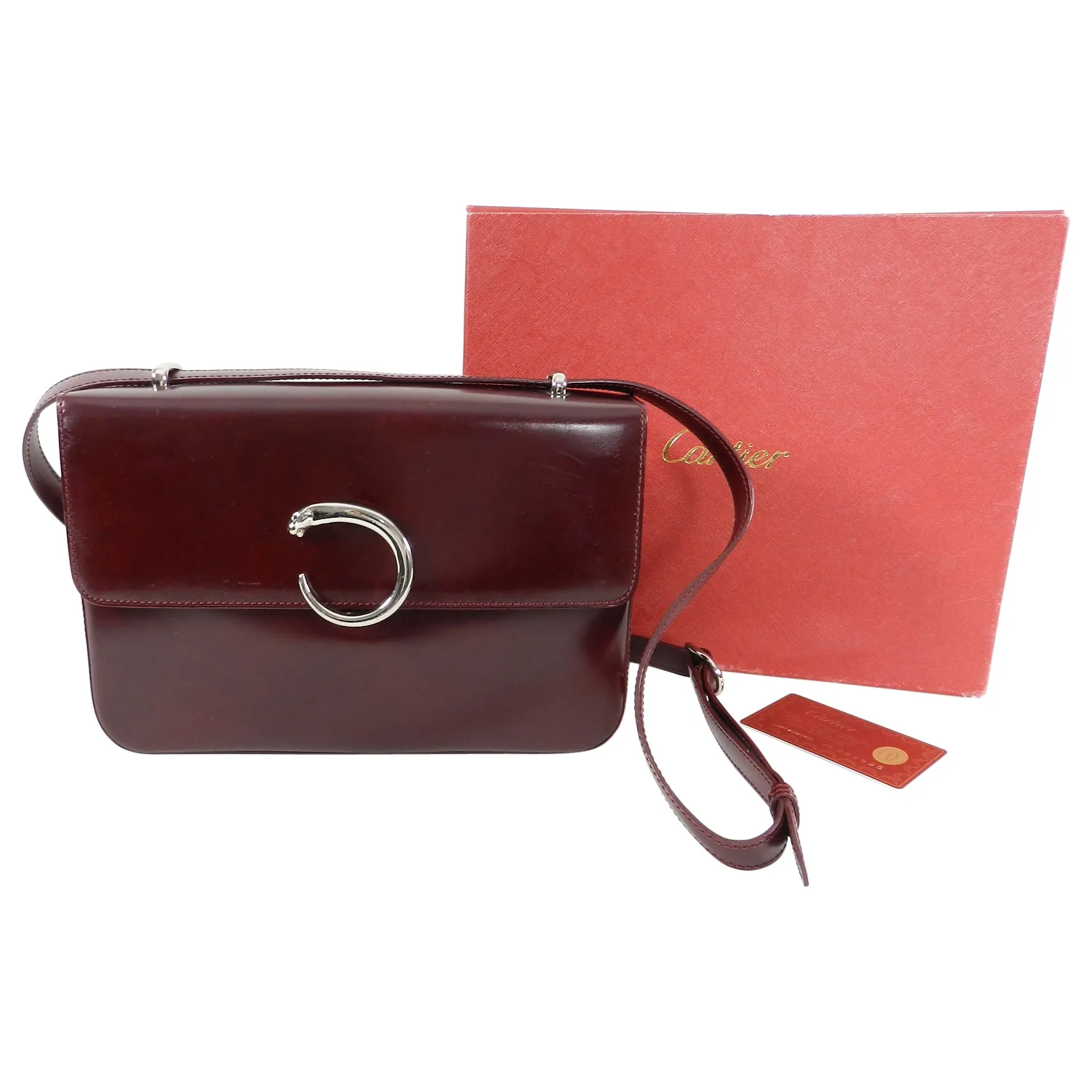 Cartier Panthere Burgundy Structured Shoulder Bag