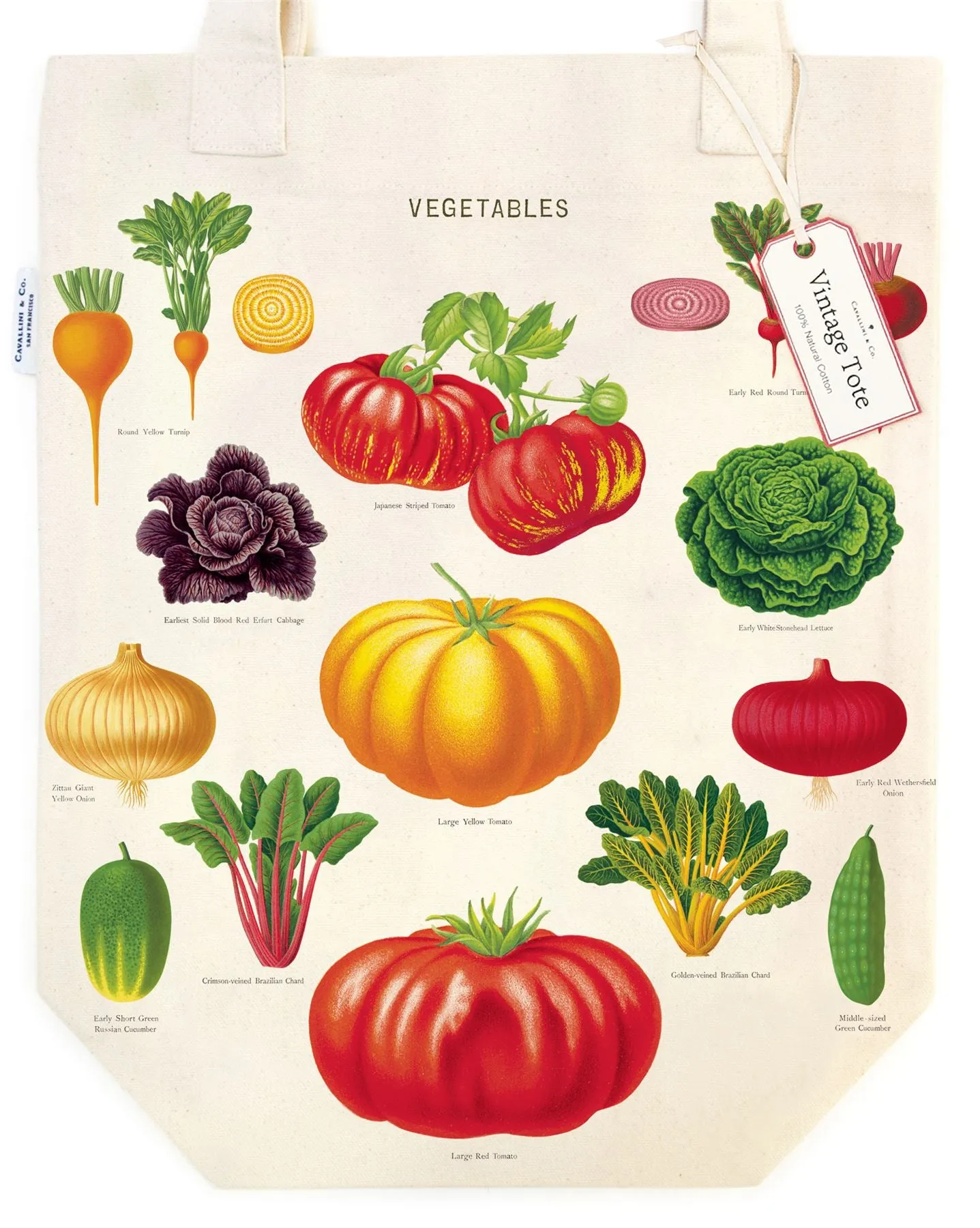 Cavallini - 100% Natural Cotton Vintage Tote Bag - 33x40.5cms - Garden Vegetables
