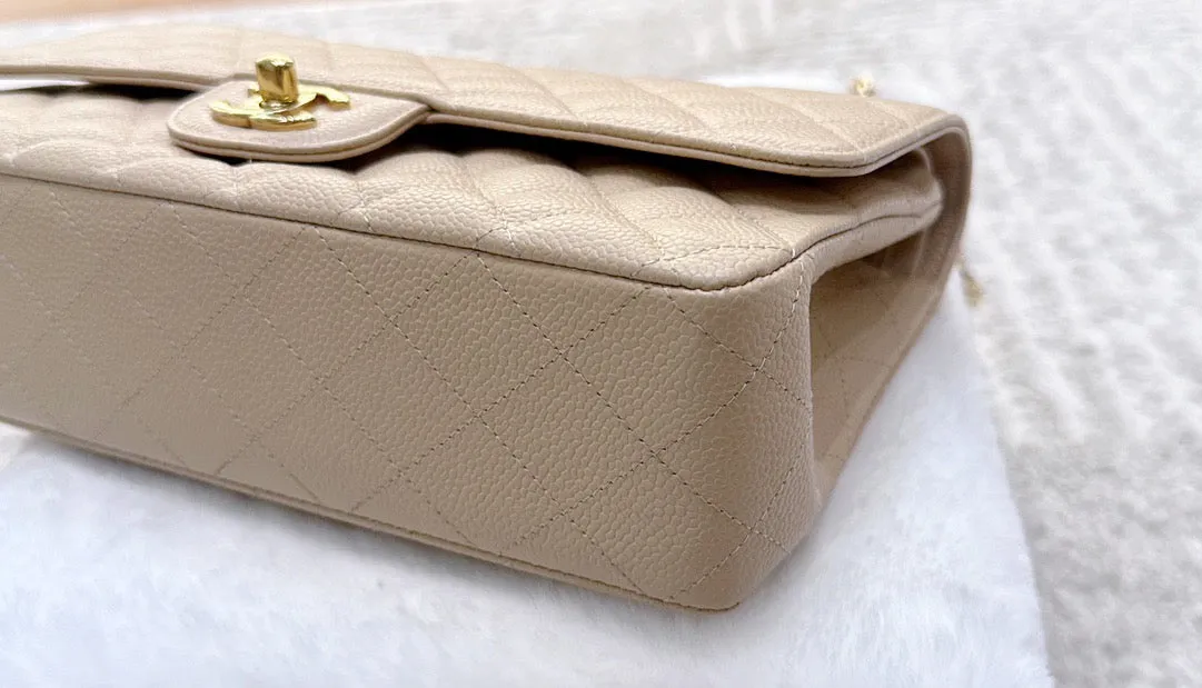 Chanel Classic Flap Medium Beige Clair GHW Caviar